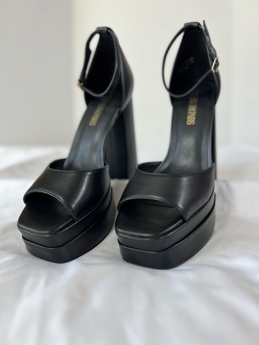 Dream Pairs Black Platform Open Square Toe Ankle-Strap Heels Size 10